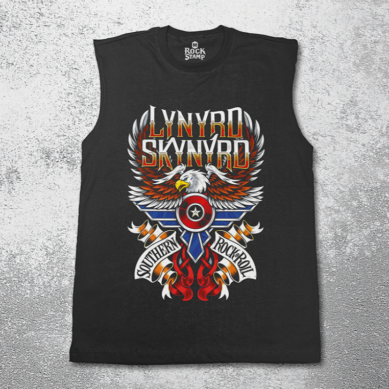 Camiseta Regata Machão Cavada Lynyrd Skynyrd Rock Unissex 100% Algodão Estampa Águia
