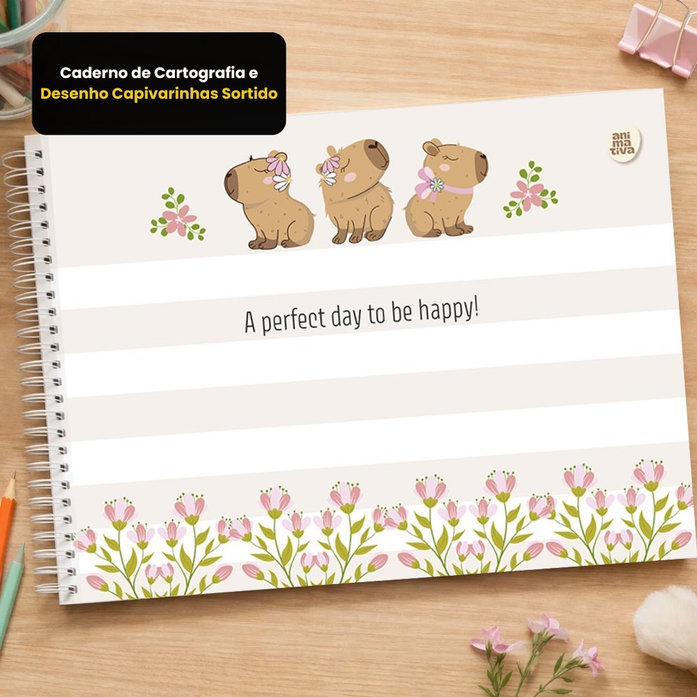 📒✨ Caderno de desenho e cartografia capivara fofa capa dura 60 folhas/caderno de desenho/espiral