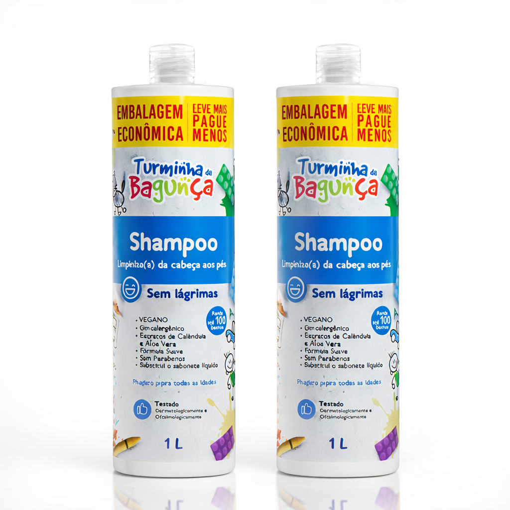 02 Shampoo \ Sabonete Liquido Infantil 1LT Turminha da Bagunça - Sem Lágrimas