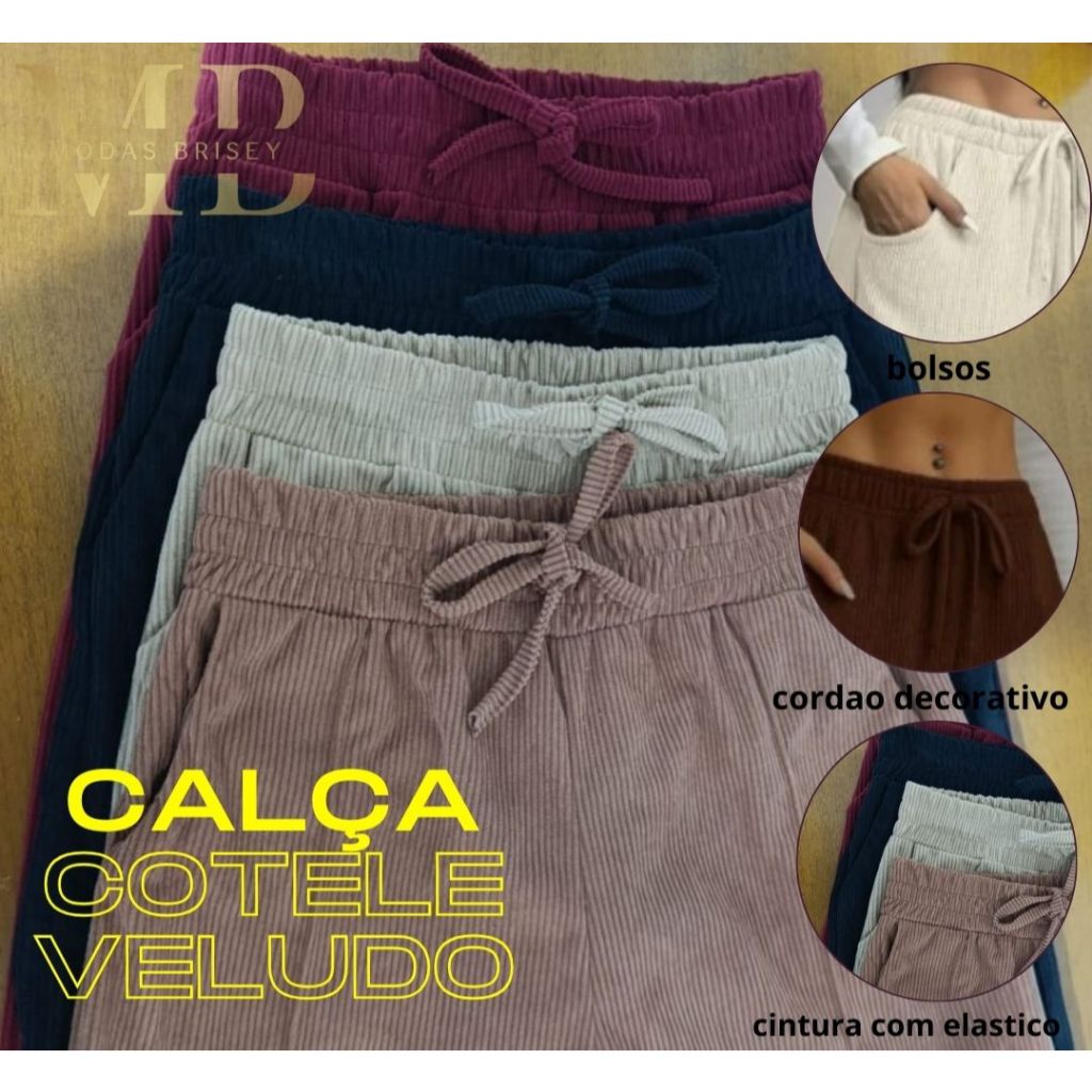 Calça Pantalona Feminina de Cintura Alta em Veludo Cotelê para Outono/Inverno -Tendência  Moda 2026 em Oferta na Shopee
