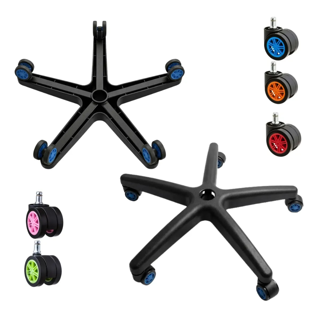 Kit Base Cadeira Gamer Premium 150kg – Base Estrela Reforçada + 5 Rodízios Coloridos + Capa em Oferta na Shopee