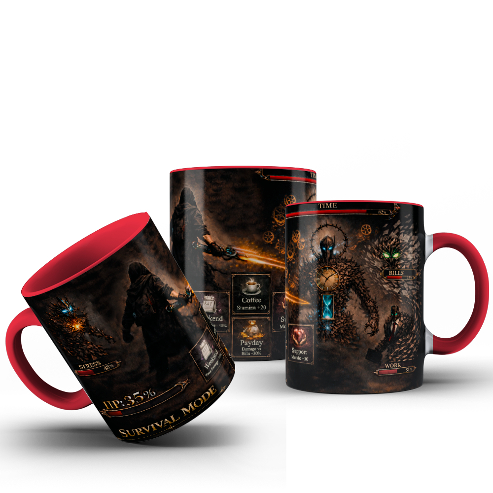 CANECA ARCADE GEEK SURVIVAL MODE GAMER LIFE WORK