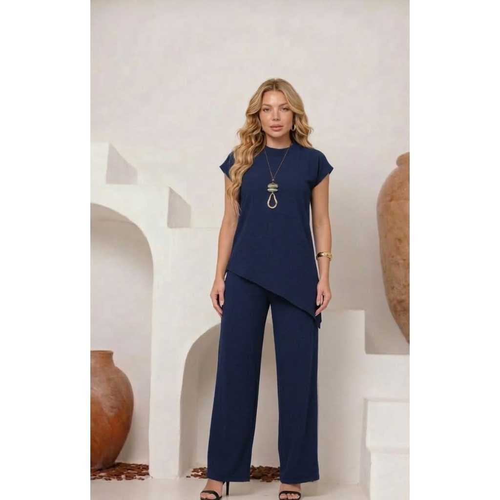 Conjunto Feminino Calça Pantalona com Blusa feminina Manga Curta