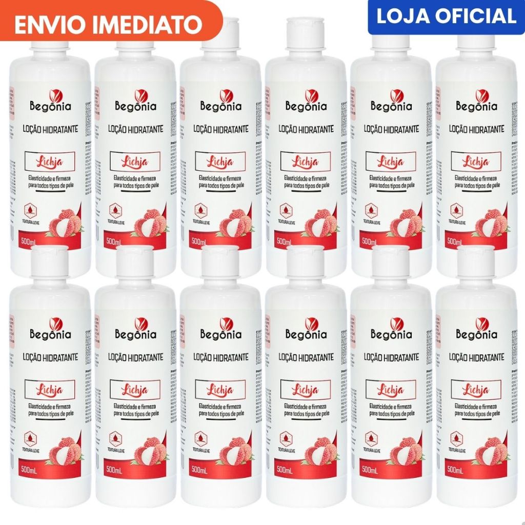 Kit 12 Unidades Loção Hidratante Lichia 500ml Begônia Cosméticos