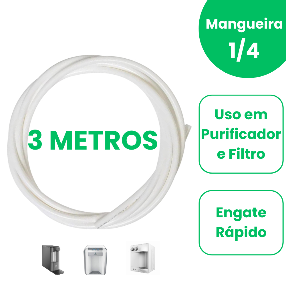 Mangueira 1/4 Atóxica para Purificador Filtro Bebedouro 3mts - Compatível Consul Electrolux IBBL