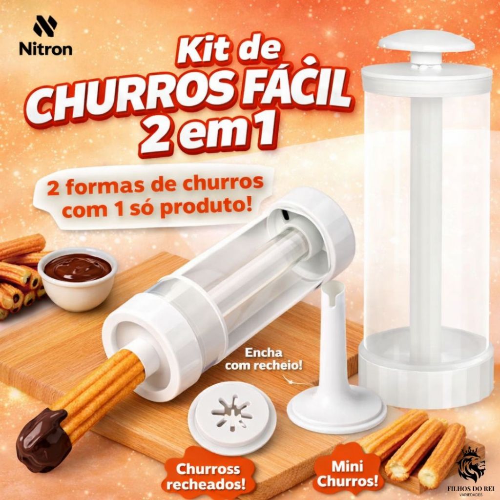 Máquina Manual Churros Fácil 2 em 1 Nitron Decor-Útil – Faz Mini Churros e Churros Recheados