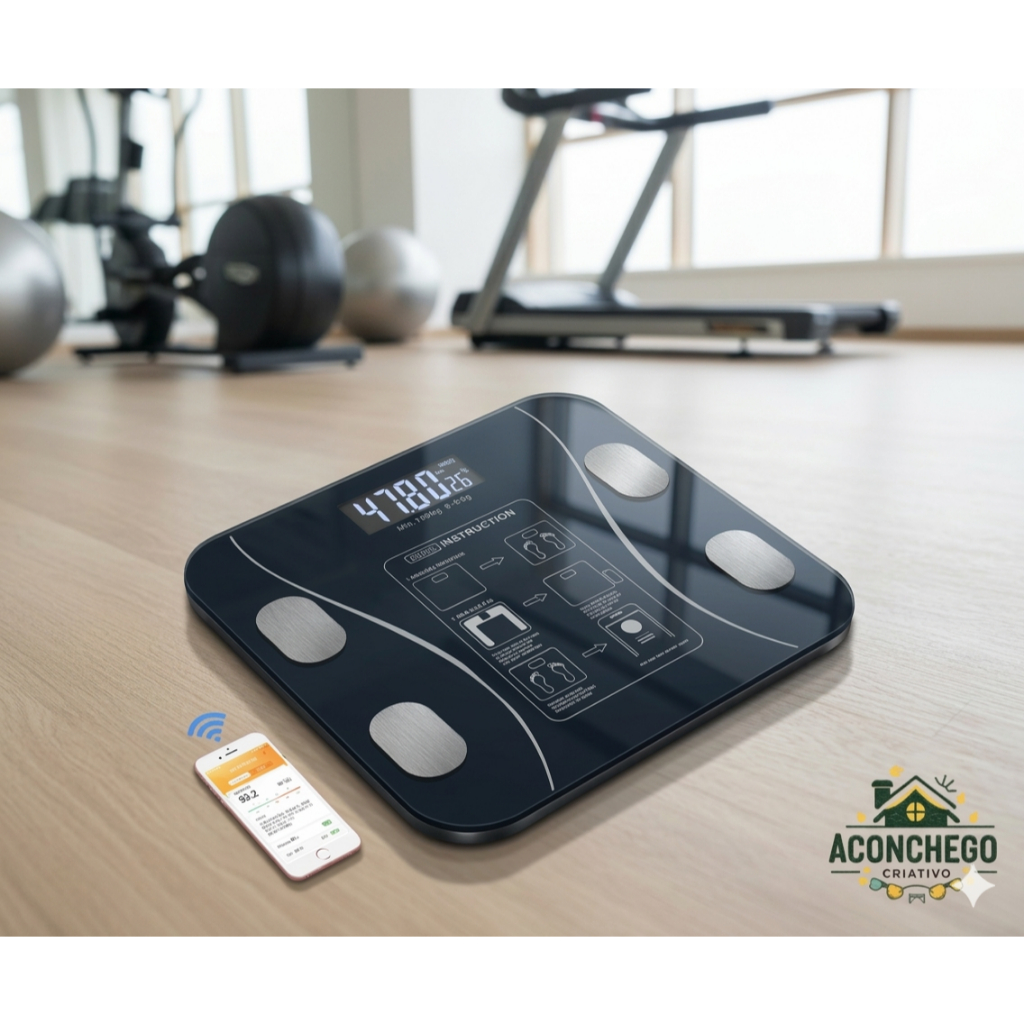 Balança Digital Peso Corporal Bioimpedância 140kg Preta com Bluetooth App Android ou iOS 12 Índices