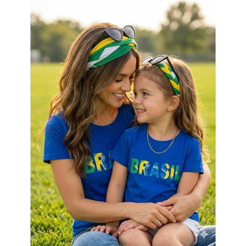 Kit Tal Mãe Tal Filha Brasil Camiseta Torcida | Look Família Combinando Copa do Mundo