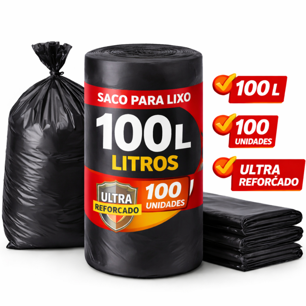 Saco De Lixo 100 litros Preto Reforçado C/100 unidades Alta Qualidade