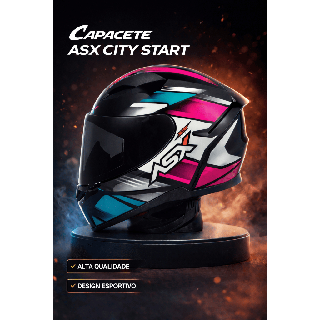 CAPACETE ASX CITY START BRILHO PRETO TURQUESA ROSA MASCULINO FEMININO