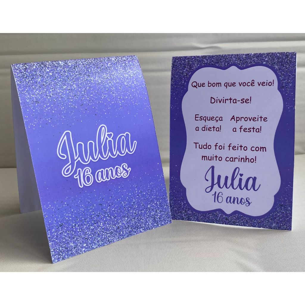 Plaquinha de agradecimento de Roxo com Prata Lilás Personalizado com Nome |Festa Infantil Chá Aniversário Decoração