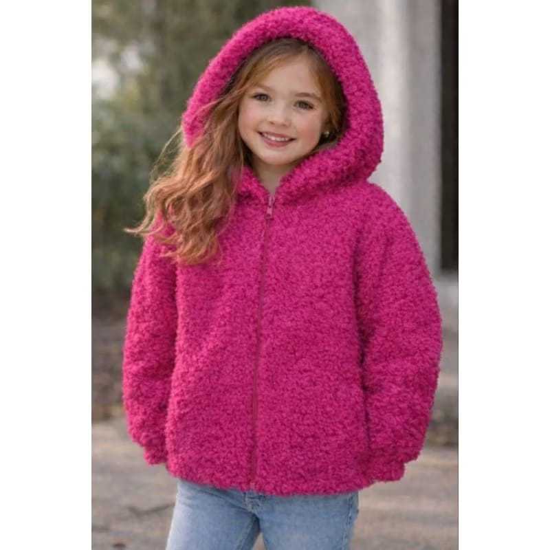 Casaco Teddy Infantil Feminino com Capuz -Jaqueta Inverno Quentinha -tendencia 2026 - cor pink, rosa bebé, preto, marrom