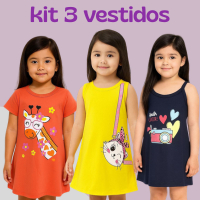 Kit 3 Vestidos Infantil Menina Roupa Bebê e Criança Moda Verão Estampado Promoção