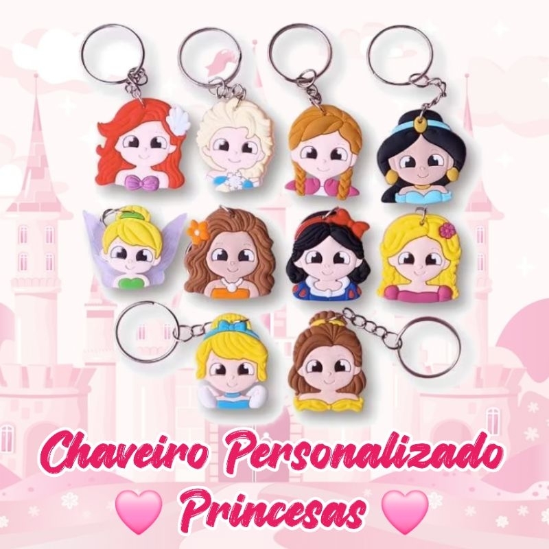 Chaveiro Princesas  Personalizado Kit 10/50 Lembracinha Chaveiro Emborrachado Temas Para Festa de Aniversário