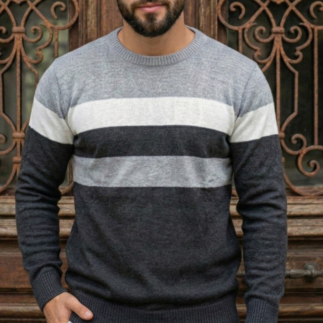 Blusa de Frio Masculina de Tricot Premium Suéter Listrado Manga Longa Gola Redonda Moda Inverno 2026