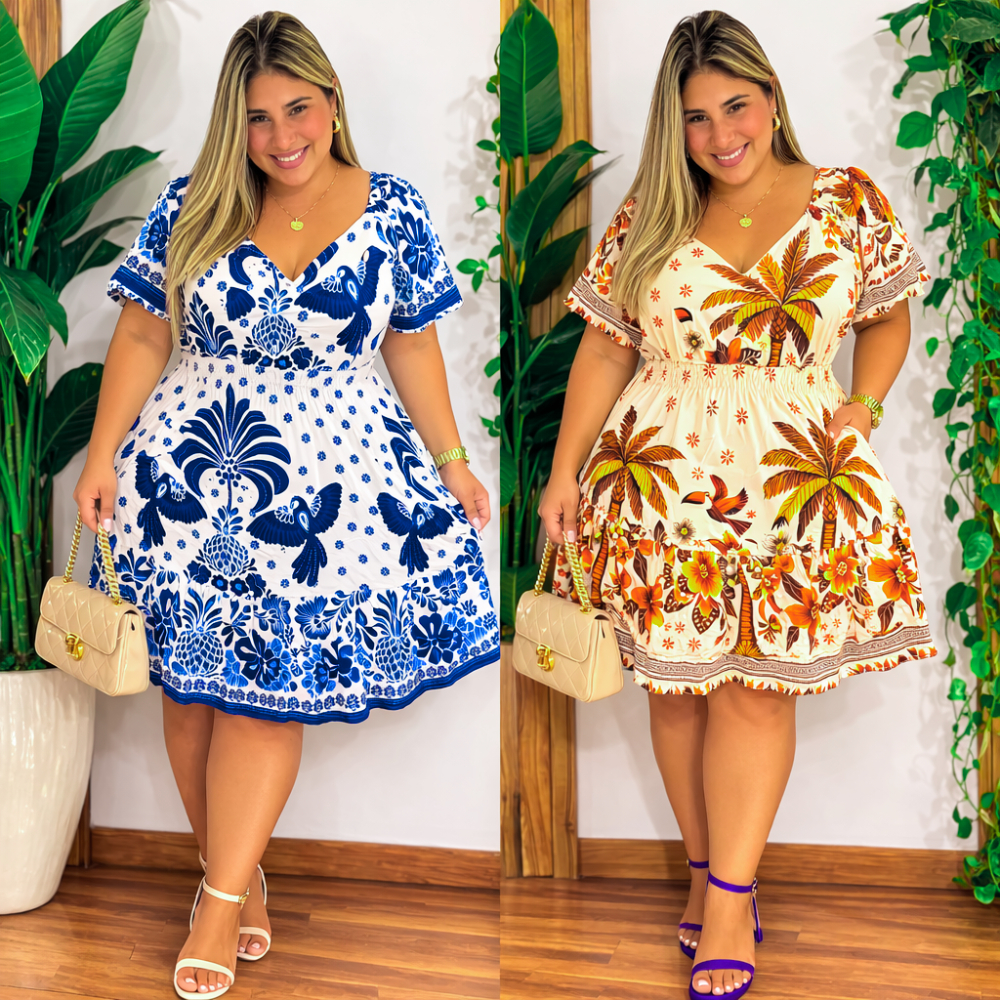 Vestido Ajustável Plus Size Manga Curta Soltinho Leve FRMA