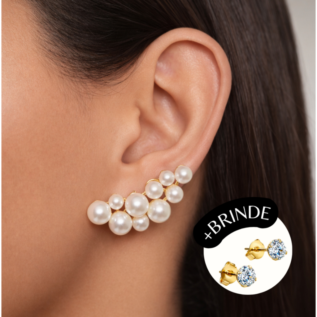 Brinco Semijoia Pérola Ear Cuff Ouro 18K Feminino Elegante Delicado Brilho + Brinde em Oferta na Shopee