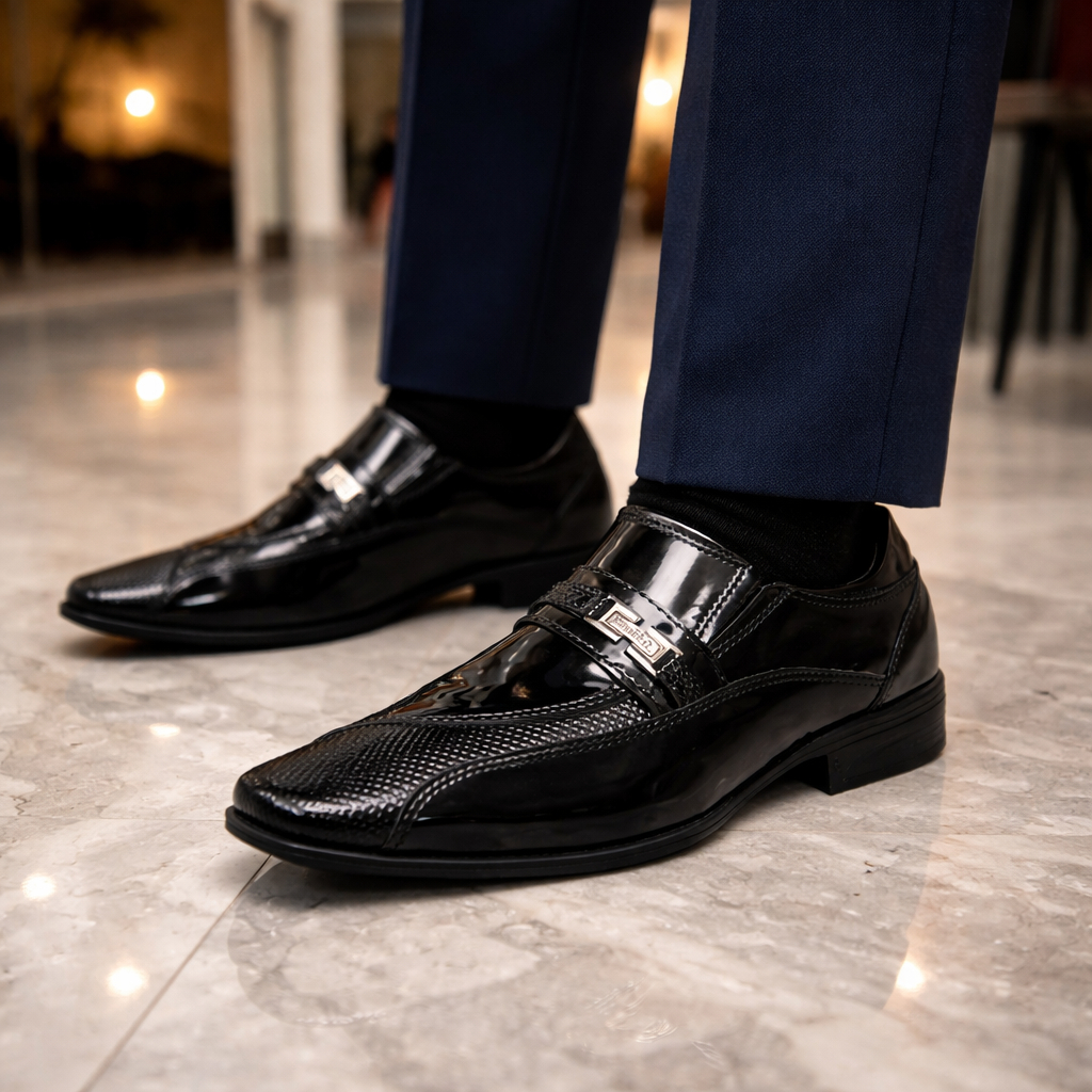 Sapato Social Masculino Brilhoso Elegante Para Terno Bico Fino Quadrado