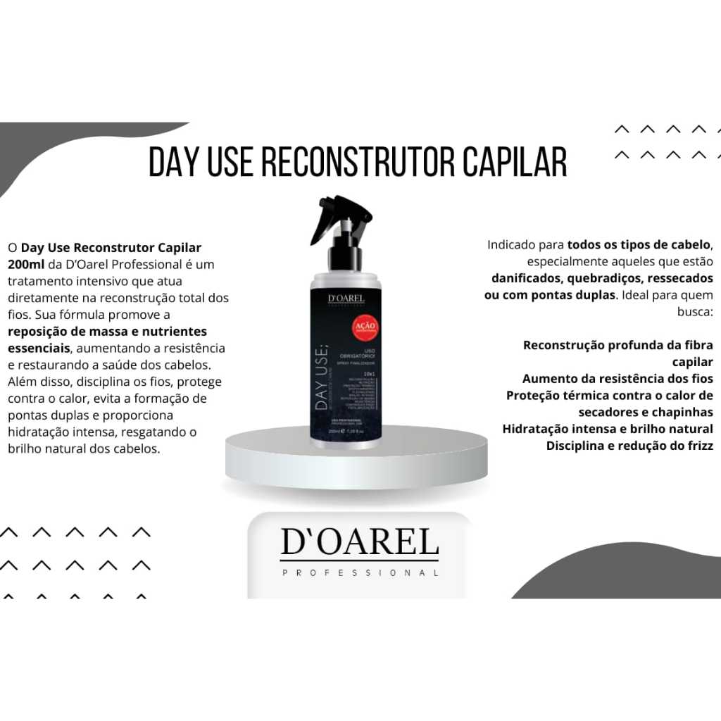 Leave In Reconstrutor Capilar D'oarel Professional 200ml Proteção Térmica Anti Frizz Day Use