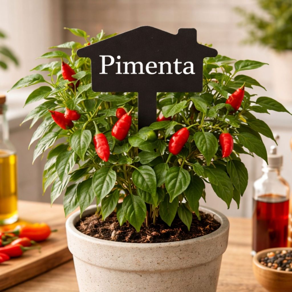Plaquinha Identificadora para Plantas Pimenta – Marcador Decorativo para Horta, Vaso e Jardim em Aço