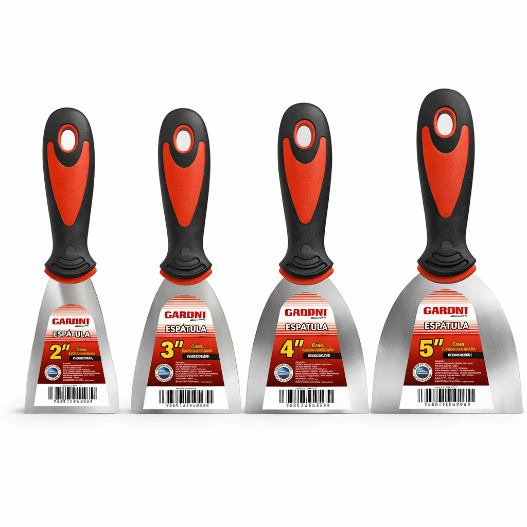 Kit Espátulas de Pedreiro Aço Inox Cabo Emborrachado 2” 3” 4” 5” (4 Peças) em Oferta na Shopee