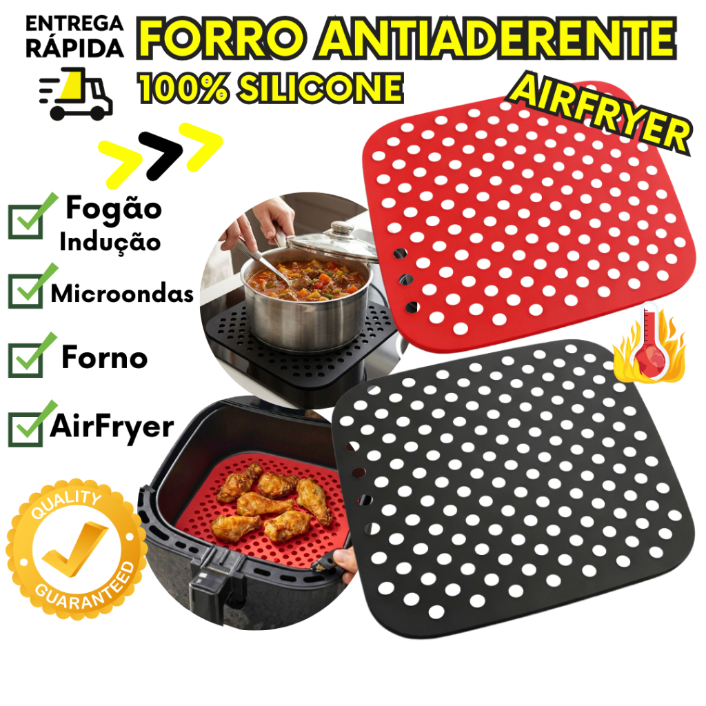 3,2 ou 1 Tapete Cozimento Silicone Air Fryer 21cm Protetor Antiaderente Reutilizável Forro Quadrado