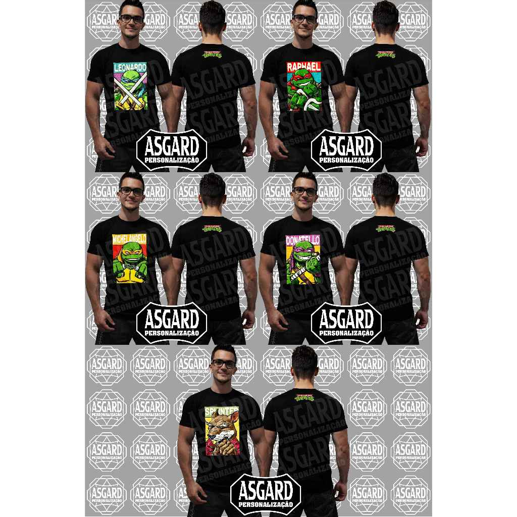 Camiseta Tartaruga Ninja personagens divertidos em tamanho infantil e adulto