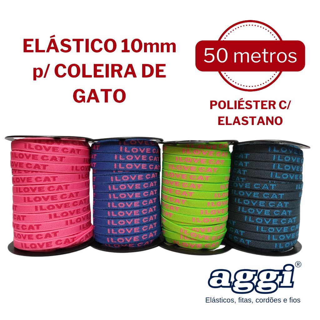 Elástico Personalizado para Coleira Elástica de Gato Pets Resistente Confortável Neon AGGI - 10mm