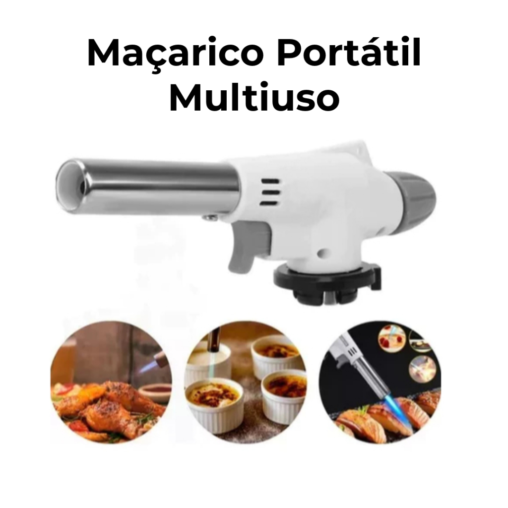 Maçarico Culinário Portátil de Cozinha Multiuso Manual com Controle de Chama Acendedor