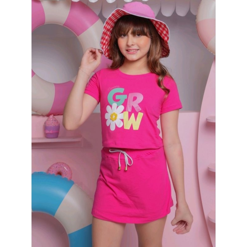 Conjunto Infantil Feminino Algodão Short + Saia Confortável