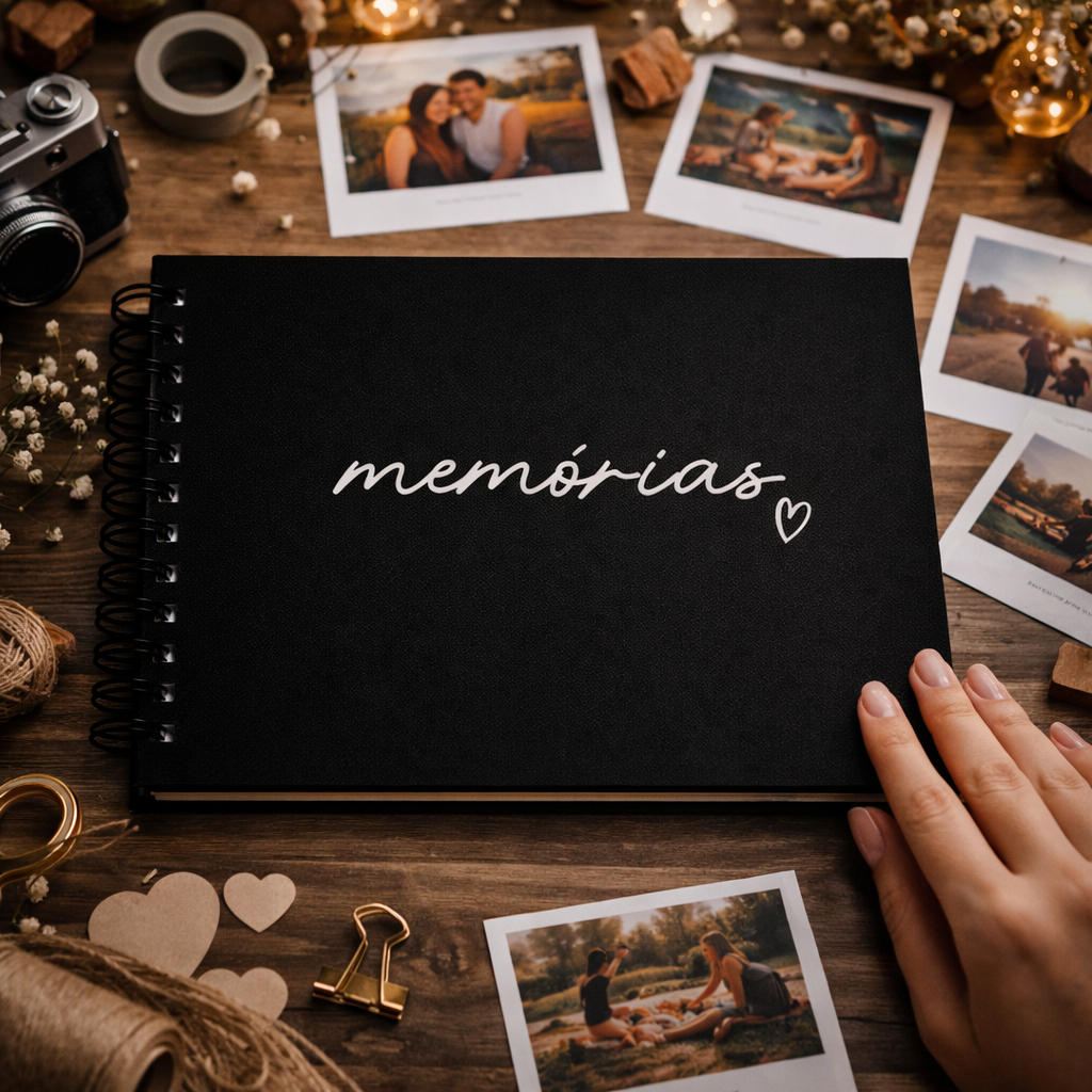 Álbum de Fotos Scrapbook 15x21cm (40 folhas) Folhas Pretas 180g Memórias Capa Dura em Oferta na Shopee