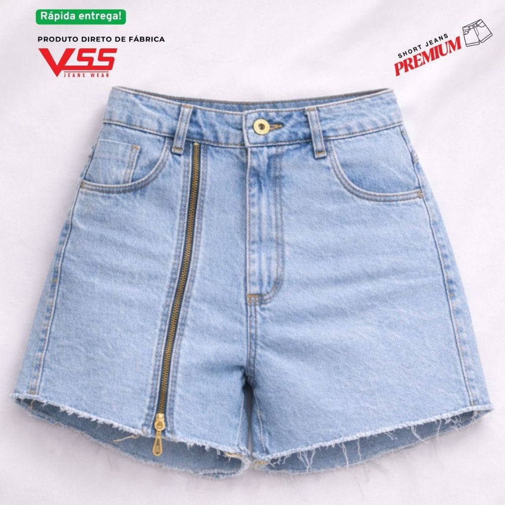 Shorts Jeans Feminino Cintura Alta Bermuda Cós Alto Premium 100% Algodão Streetwear Old Money