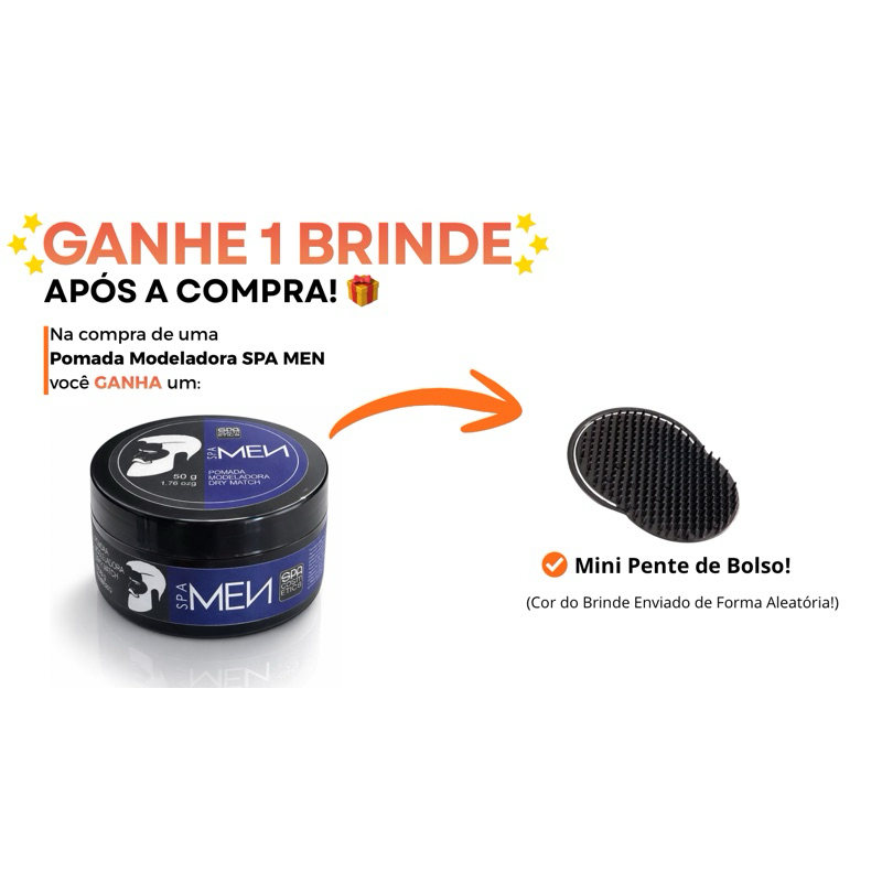 Pomada Modeladora Matte Unissex Spa Men 50g + Pente de Bolso | Fixação Forte e Leve, Efeito Seco, Define Cachos