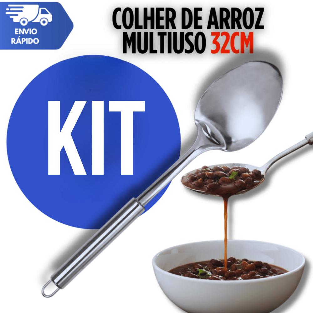 Colher de Arroz Aço Inox Grande 32 cm Para Cozinha e Restaurantes Multiuso Utilidades Premium