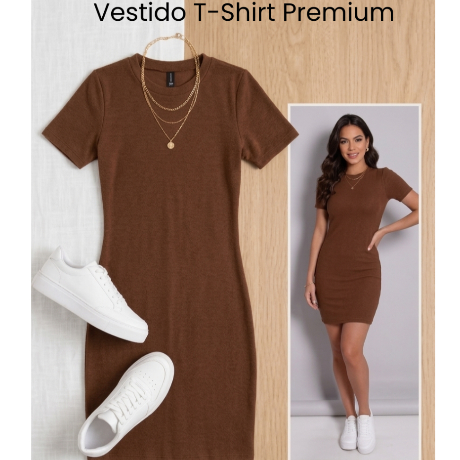 Vestido T-Shirt Tricot Moletinho Premium Curto Não Fica Transparente