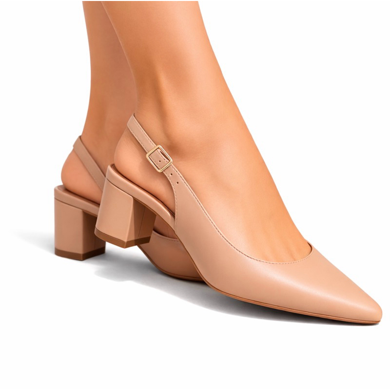 Mule Slingback Feminino Salto Bloco Médio 5cm NAPA Bico Fino Confortável Social Casual