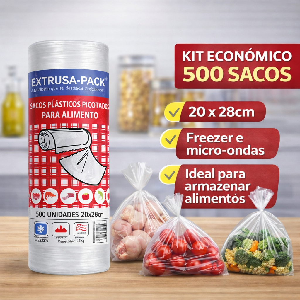 Sacos Plásticos Picotados Para Alimentos 20x28 500un Freezer Alimentos Mercado Hortifruti