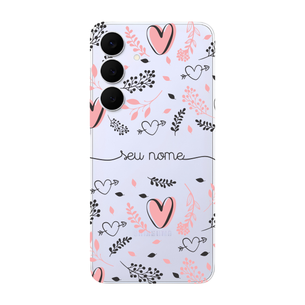 Capinha para Samsung S25 FE Anti Impacto Personalizada - Coração e Folhas rose com nome