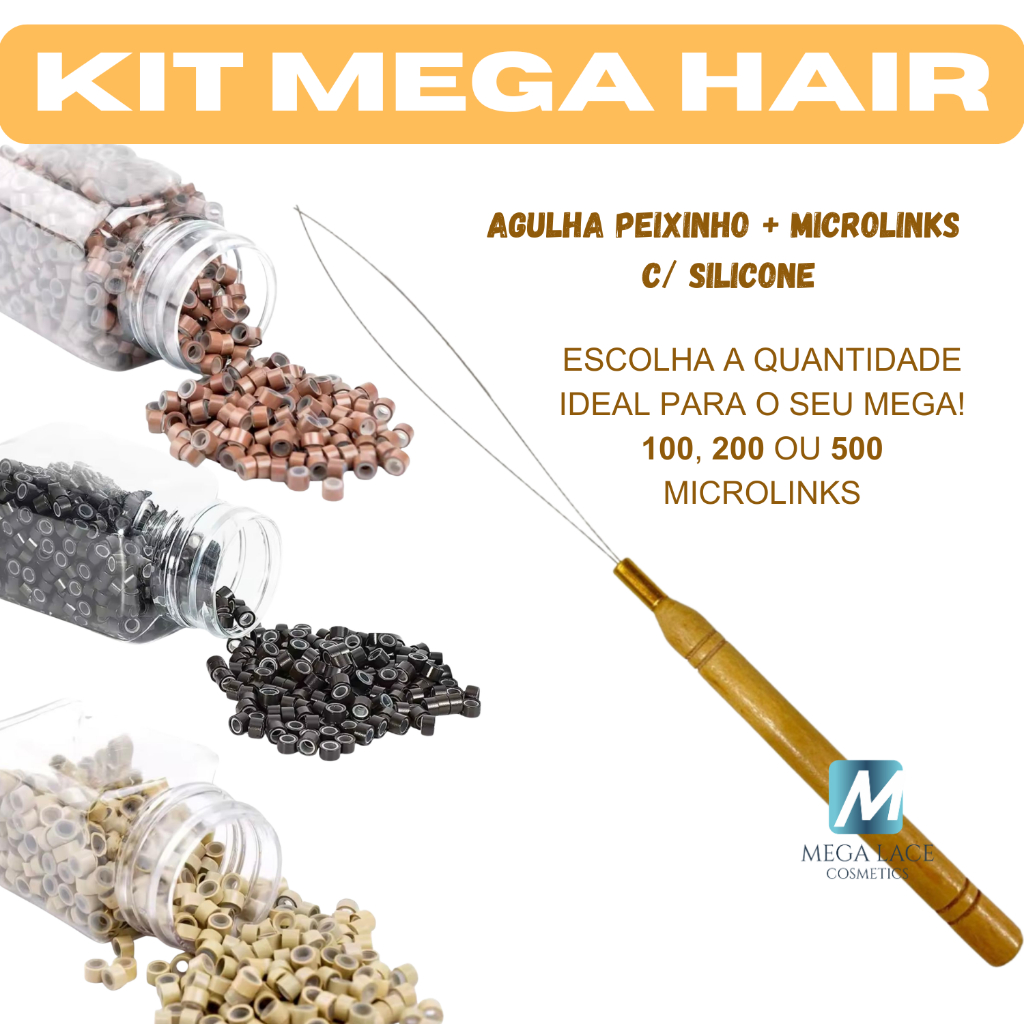 Kit Para Aplicação De Mega Hair Microlinks Com Silicone + 1 Agulha Peixinho