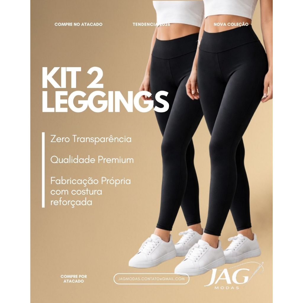 Kit 2 Calças Legging Cintura Alta Feminina Academia Suplex Não Transparente Modeladora Fitness