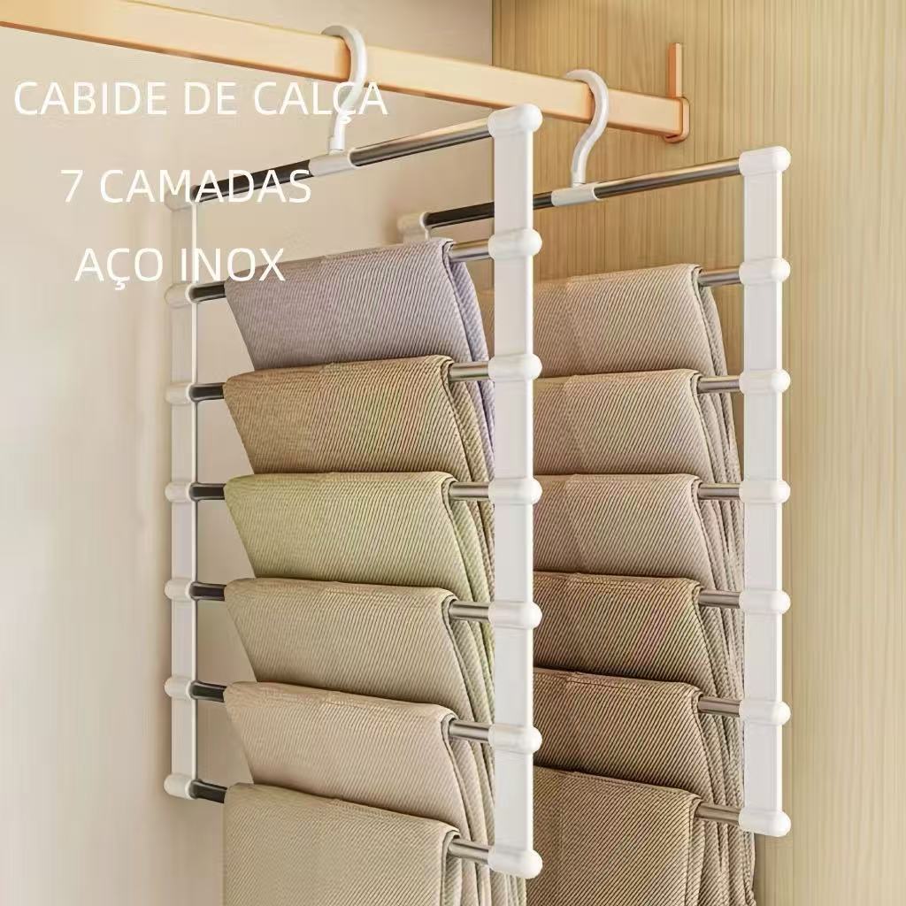 Kit Cabides 7 Divisório Para Calças Toalhas Cachecóis Organizador De Roupa Aço Inox Reforçado Resistente-772