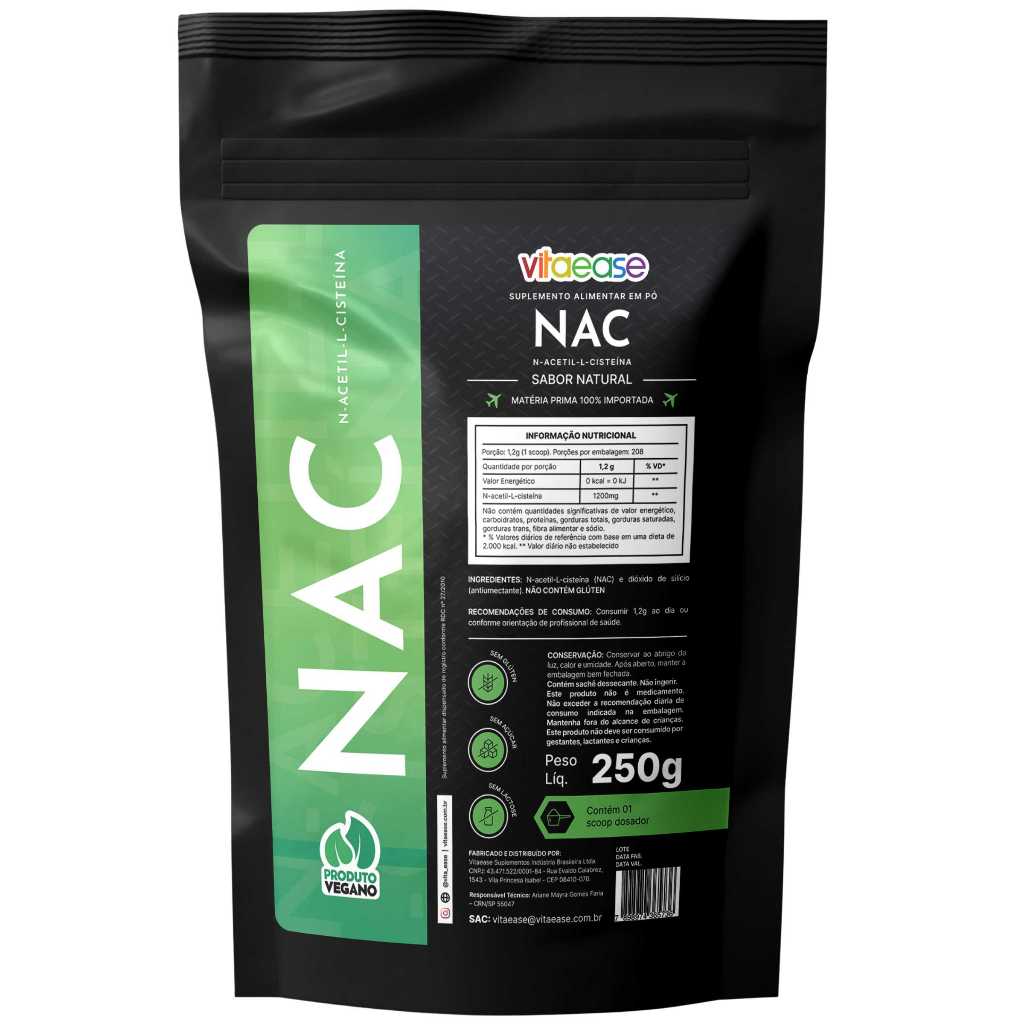 NAC N-Acetil-L-Cisteína 250g Vitaease | Suplemento Alimentar