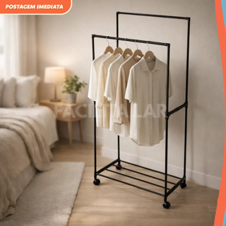 Cabideiro Arara Dupla de Roupa em Sapateira Quarto Resistente C/ Rodinha Multiuso Mais de 20 Cabides em Oferta na Shopee