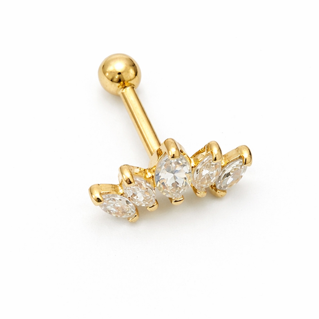 Piercing Helix Cartilagem Cluster C/ Zircônias Navete Ouro 18k 750 Legítimo Acompanha Estojo
