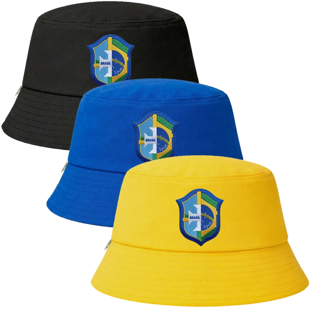 Kit 03 Bucket Hat Bandeira Brasil Chapéu Unissex Seleção Brasileira Copa do Mundo 2026 Vibes Verão