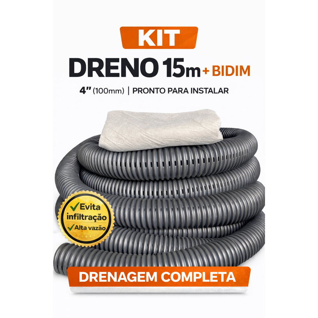 Kit Dreno Corrugado 4” 100mm 15m + Manta Bidim 15m x 1,15m Drenagem Jardim Solo em Oferta na Shopee