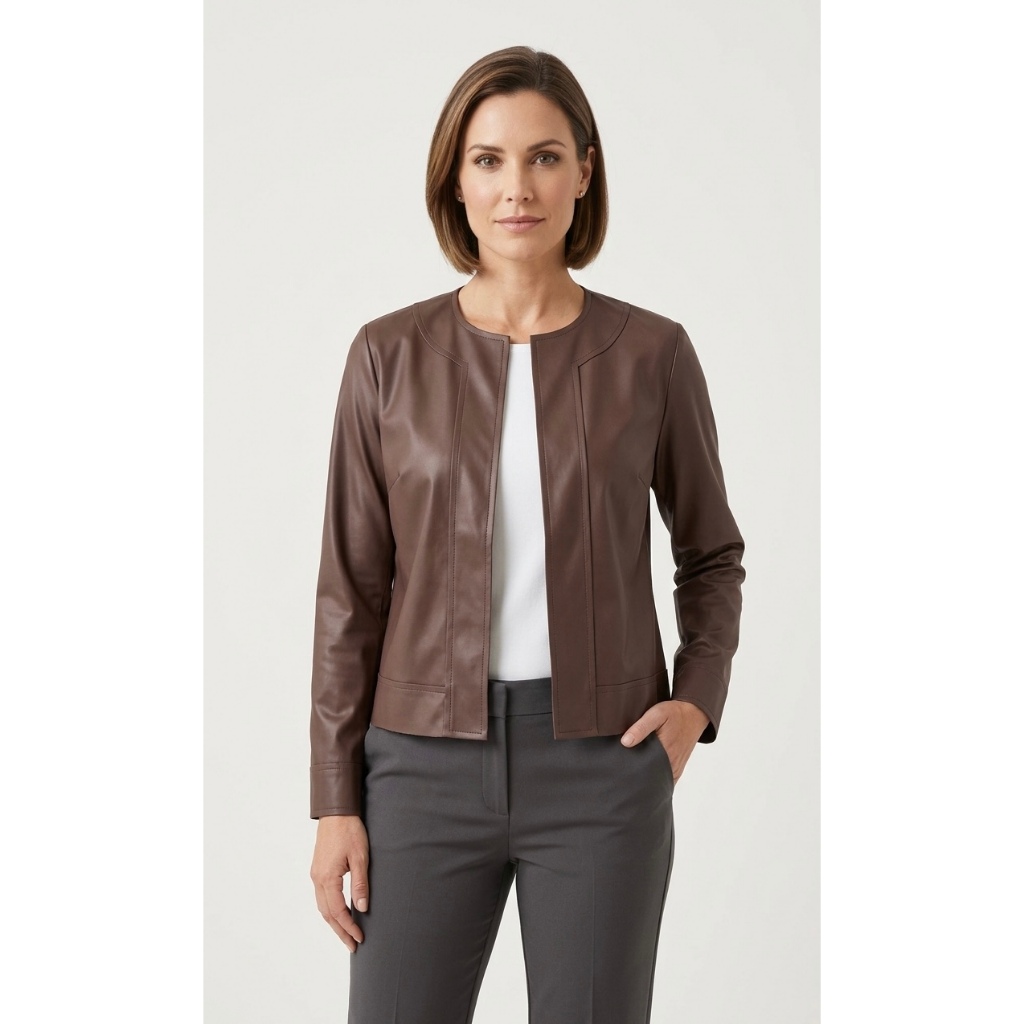 Jaqueta Feminina Courino Corte a Laser Marrom Café/Caramelo/Preto M G GG