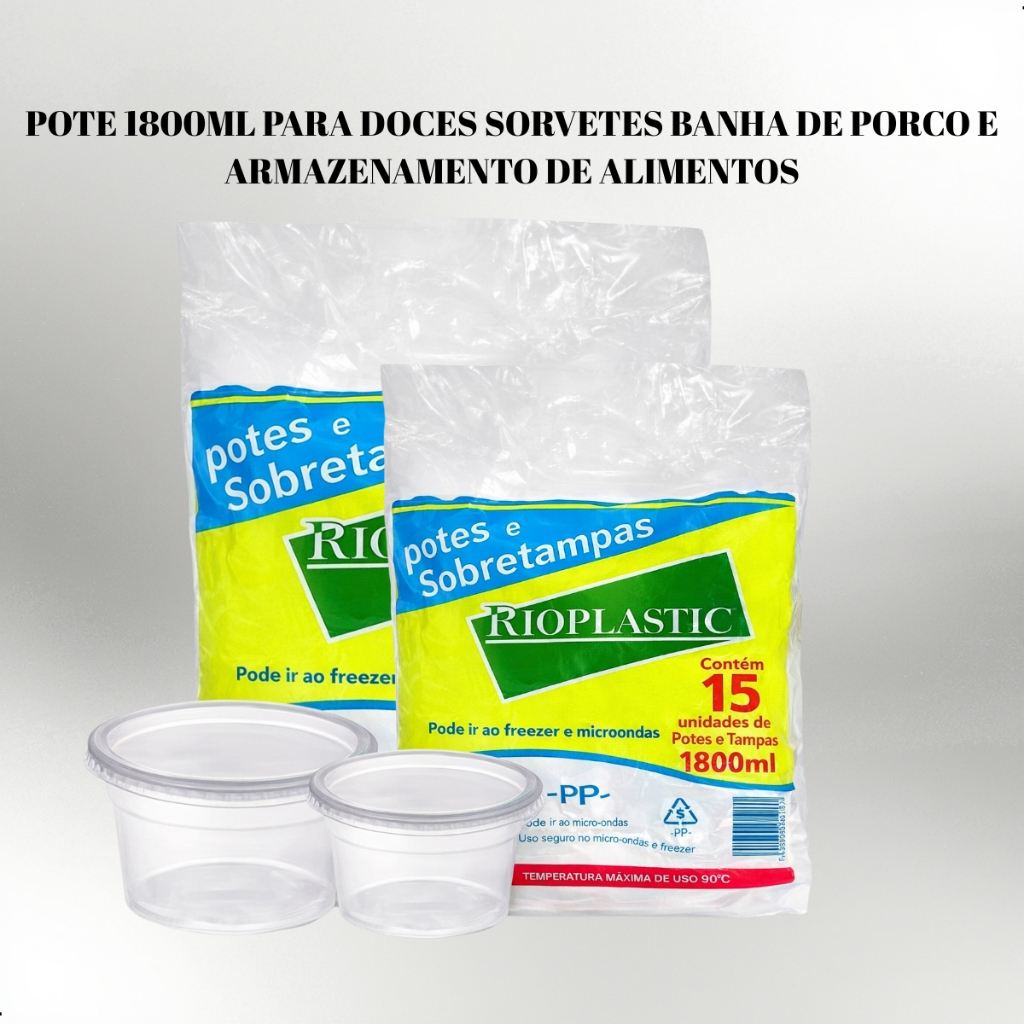 Pote 1800ml com Tampa Ideal para Banha de Porco Sorvete Alimentos Armazenamento Rioplastic