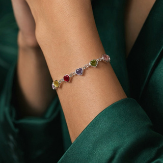 Pulseira Corações Coloridos em Prata 925 Pulseira Feminina Delicada Colorida em Oferta na Shopee