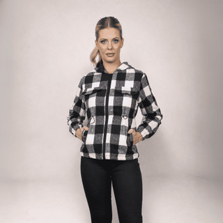 Casaco de Lã Batida Feminino Forro em Nylon Quente Jaqueta Térmica de Inverno com Capuz